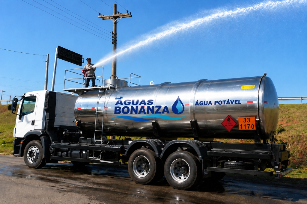 Caminhão Pipa Águas Bonanza em ação - Frota própria higienizada